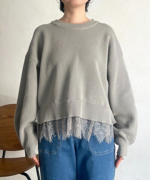 un dix cors(アンディコール)の「裾レースニットレイヤードプルオーバー(ニット/セーター・レディース・オフホワイト/グレー/ブラック・FREE)」の9枚目の写真