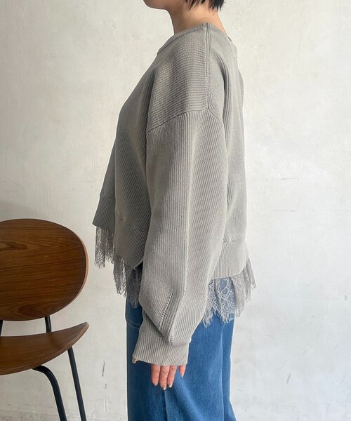un dix cors(アンディコール)の「裾レースニットレイヤードプルオーバー(ニット/セーター・レディース・オフホワイト/グレー/ブラック・FREE)」の10枚目の写真