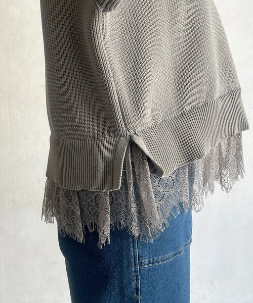 un dix cors(アンディコール)の「裾レースニットレイヤードプルオーバー(ニット/セーター・レディース・オフホワイト/グレー/ブラック・FREE)」の5枚目の写真