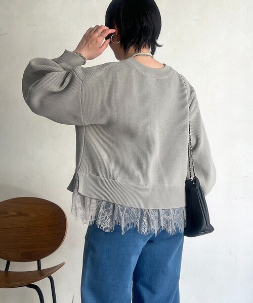 un dix cors(アンディコール)の「裾レースニットレイヤードプルオーバー(ニット/セーター・レディース・オフホワイト/グレー/ブラック・FREE)」の7枚目の写真