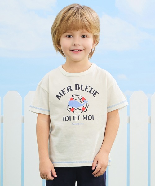 combimini(コンビミニ)の「デイリーTシャツ(マリン)(Tシャツ/カットソー・キッズ・オフホワイト/ネイビー・130/120/110/100/90/80)」の1枚目の写真