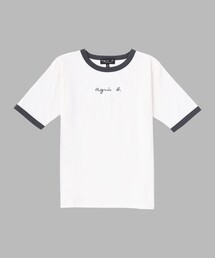 agnes b. | キッズ ロゴ 刺繍 コットン 5分袖 Tシャツ(Tシャツ/カットソー)