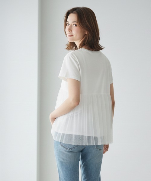 Belta attrice(ベルタアトリーチェ)の「裾バルーンチュール切り替え半袖カットソー(Tシャツ/カットソー・レディース・ブラック/ネイビー/ホワイト・FREE)」の2枚目の写真