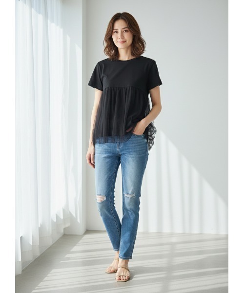 Belta attrice(ベルタアトリーチェ)の「裾バルーンチュール切り替え半袖カットソー(Tシャツ/カットソー・レディース・ブラック/ネイビー/ホワイト・FREE)」の12枚目の写真