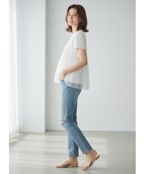 Belta attrice(ベルタアトリーチェ)の「裾バルーンチュール切り替え半袖カットソー(Tシャツ/カットソー・レディース・ブラック/ネイビー/ホワイト・FREE)」の5枚目の写真