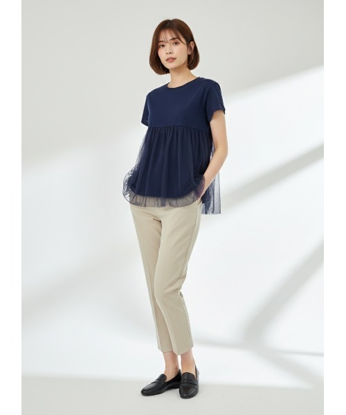 Belta attrice(ベルタアトリーチェ)の「裾バルーンチュール切り替え半袖カットソー(Tシャツ/カットソー・レディース・ブラック/ネイビー/ホワイト・FREE)」の7枚目の写真