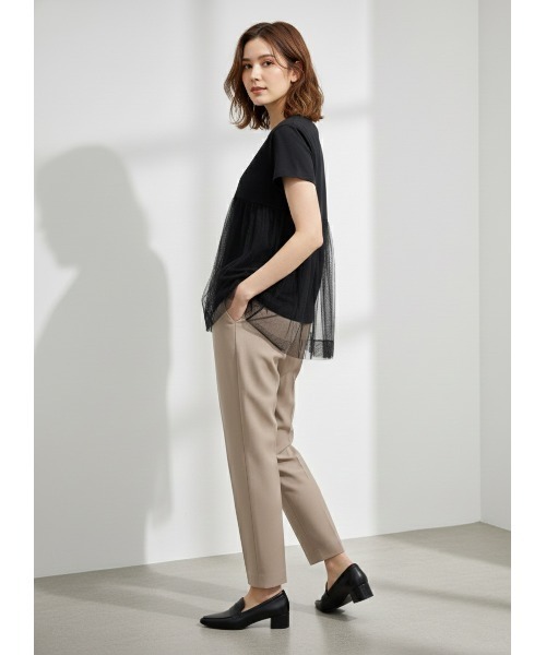 Belta attrice(ベルタアトリーチェ)の「裾バルーンチュール切り替え半袖カットソー(Tシャツ/カットソー・レディース・ブラック/ネイビー/ホワイト・FREE)」の10枚目の写真