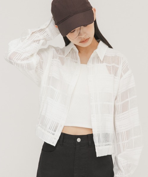 KBF(ケイビーエフ)の「シアーチェックコンパクトシャツ(シャツ/ブラウス・レディース・ブラック/ライトグレー/オフホワイト・ONE)」の5枚目の写真