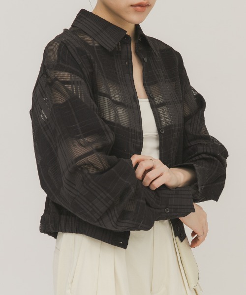 KBF(ケイビーエフ)の「シアーチェックコンパクトシャツ(シャツ/ブラウス・レディース・ブラック/ライトグレー/オフホワイト・ONE)」の11枚目の写真