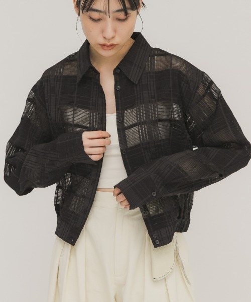 KBF(ケイビーエフ)の「シアーチェックコンパクトシャツ(シャツ/ブラウス・レディース・ブラック/ライトグレー/オフホワイト・ONE)」の12枚目の写真