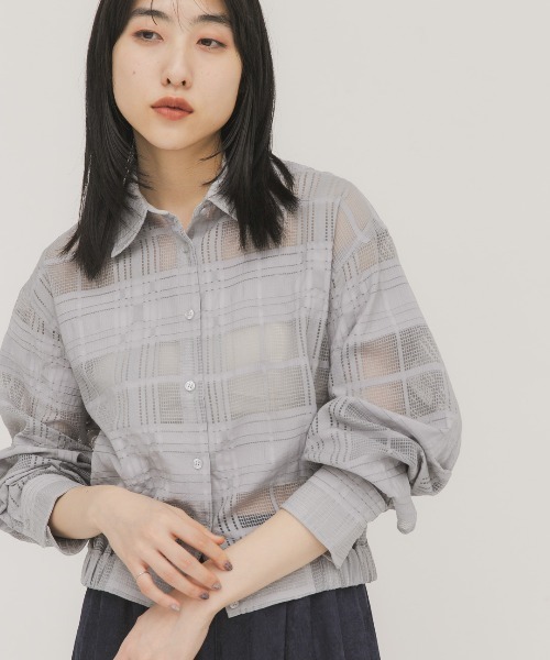 KBF(ケイビーエフ)の「シアーチェックコンパクトシャツ(シャツ/ブラウス・レディース・ブラック/ライトグレー/オフホワイト・ONE)」の18枚目の写真