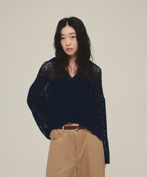 eL（エル）の「【eL】3G Mix Nep Polo/660172（ニット/セーター・レディース・ネイビー/グレー系その他/アイボリー・FREE）」の3枚目の写真