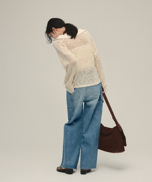 eL（エル）の「【eL】3G Mix Nep Polo/660172（ニット/セーター・レディース・ネイビー/グレー系その他/アイボリー・FREE）」の4枚目の写真