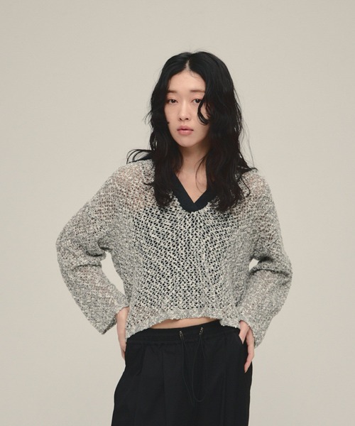 eL（エル）の「【eL】3G Mix Nep Polo/660172（ニット/セーター・レディース・ネイビー/グレー系その他/アイボリー・FREE）」の11枚目の写真