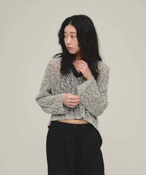 eL（エル）の「【eL】3G Mix Nep Polo/660172（ニット/セーター・レディース・ネイビー/グレー系その他/アイボリー・FREE）」の12枚目の写真