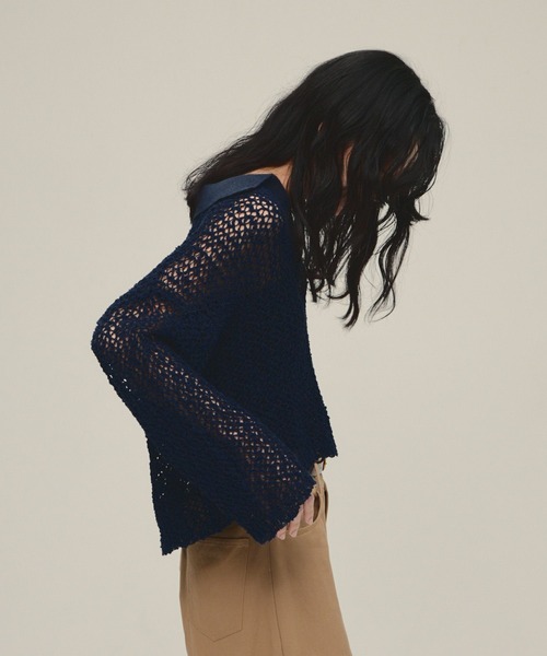 eL（エル）の「【eL】3G Mix Nep Polo/660172（ニット/セーター・レディース・ネイビー/グレー系その他/アイボリー・FREE）」の17枚目の写真