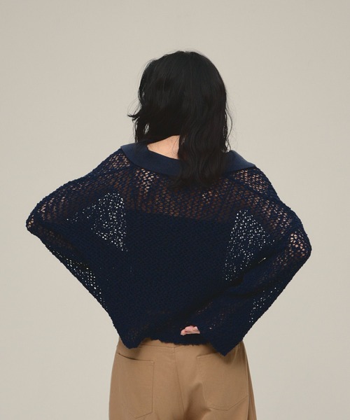 eL（エル）の「【eL】3G Mix Nep Polo/660172（ニット/セーター・レディース・ネイビー/グレー系その他/アイボリー・FREE）」の18枚目の写真