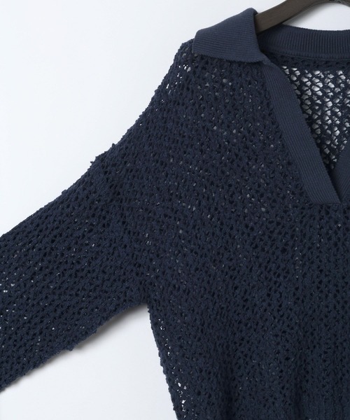 eL（エル）の「【eL】3G Mix Nep Polo/660172（ニット/セーター・レディース・ネイビー/グレー系その他/アイボリー・FREE）」の21枚目の写真