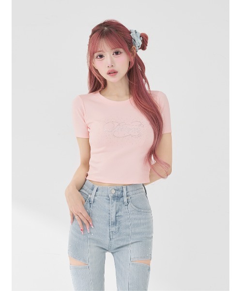 Darich(ダーリッチ)の「ロゴビジューエンジェルモチーフTシャツ(Tシャツ/カットソー・レディース・サックスブルー/ブラック/ピンク/ホワイト・FREE)」の4枚目の写真