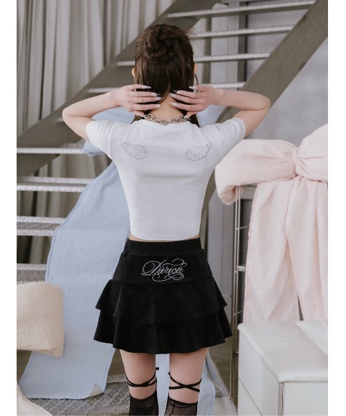 Darich(ダーリッチ)の「ロゴビジューエンジェルモチーフTシャツ(Tシャツ/カットソー・レディース・サックスブルー/ブラック/ピンク/ホワイト・FREE)」の7枚目の写真