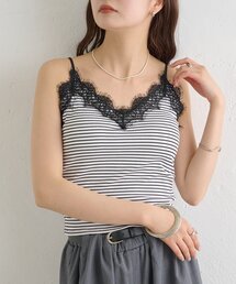 パット付きボーダーレースキャミソール