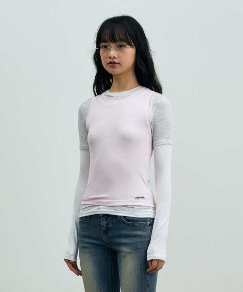 ARI（アリ）の「COMET LAYERED SLEEVE TOP / PINK（Tシャツ/カットソー・レディース・ピンク・FREE）」の2枚目の写真