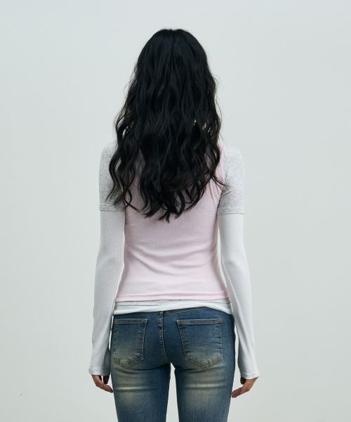 ARI（アリ）の「COMET LAYERED SLEEVE TOP / PINK（Tシャツ/カットソー・レディース・ピンク・FREE）」の3枚目の写真