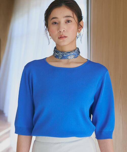 THE SHOP TK (ザ ショップ ティーケー )の「【S-XL/ひんやりタッチ】美しさ際立つ 6分袖ニット 洗濯機OK/UVケア/毛玉になりにくい(ニット/セーター・レディース・グリーン/アイボリー系2/ネイビー系5/ブラック/ブルー/ワインレッド/サンドベージュ・12/13/14/11)」の15枚目の写真