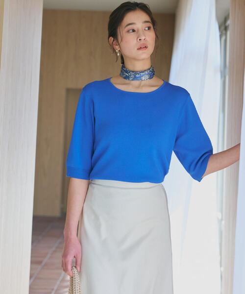 THE SHOP TK (ザ ショップ ティーケー )の「【S-XL/ひんやりタッチ】美しさ際立つ 6分袖ニット 洗濯機OK/UVケア/毛玉になりにくい(ニット/セーター・レディース・グリーン/アイボリー系2/ネイビー系5/ブラック/ブルー/ワインレッド/サンドベージュ・12/13/14/11)」の16枚目の写真
