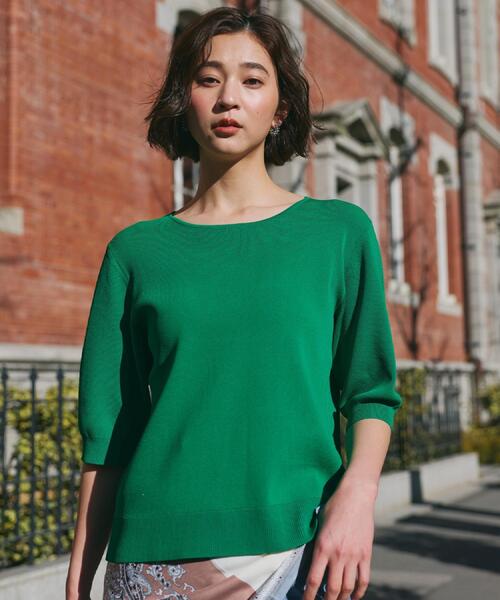 THE SHOP TK (ザ ショップ ティーケー )の「【S-XL/ひんやりタッチ】美しさ際立つ 6分袖ニット 洗濯機OK/UVケア/毛玉になりにくい(ニット/セーター・レディース・グリーン/アイボリー系2/ネイビー系5/ブラック/ブルー/ワインレッド/サンドベージュ・12/13/14/11)」の20枚目の写真