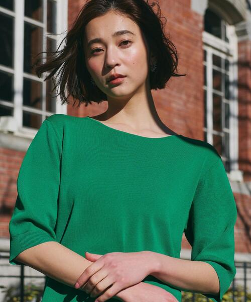 THE SHOP TK (ザ ショップ ティーケー )の「【S-XL/ひんやりタッチ】美しさ際立つ 6分袖ニット 洗濯機OK/UVケア/毛玉になりにくい(ニット/セーター・レディース・グリーン/アイボリー系2/ネイビー系5/ブラック/ブルー/ワインレッド/サンドベージュ・12/13/14/11)」の21枚目の写真
