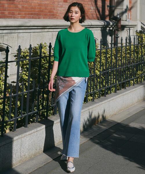 THE SHOP TK (ザ ショップ ティーケー )の「【S-XL/ひんやりタッチ】美しさ際立つ 6分袖ニット 洗濯機OK/UVケア/毛玉になりにくい(ニット/セーター・レディース・グリーン/アイボリー系2/ネイビー系5/ブラック/ブルー/ワインレッド/サンドベージュ・12/13/14/11)」の22枚目の写真