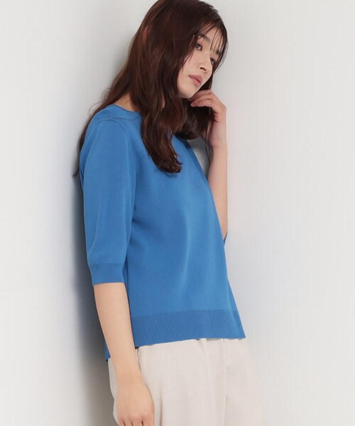 THE SHOP TK （ザ ショップ ティーケー ）の「【S-XL/ひんやりタッチ】美しさ際立つ 6分袖ニット 洗濯機OK/UVケア/毛玉になりにくい（ニット/セーター・レディース・グリーン/アイボリー系2/ネイビー系5/ブラック/ブルー/ワインレッド/サンドベージュ・12/13/14/11）」の15枚目の写真