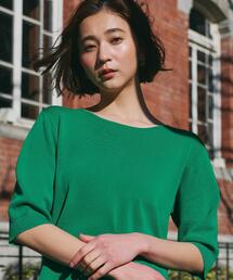 【S-XL/ひんやりタッチ】美しさ際立つ 6分袖ニット 洗濯機OK/UVケア/毛玉になりにくい