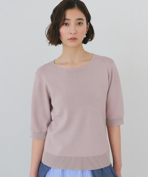 THE SHOP TK （ザ ショップ ティーケー ）の「【S-XL/ひんやりタッチ】美しさ際立つ 6分袖ニット 洗濯機OK/UVケア/毛玉になりにくい（ニット/セーター・レディース・グリーン/アイボリー系2/ネイビー系5/ブラック/ブルー/ワインレッド/サンドベージュ・12/13/14/11）」の3枚目の写真