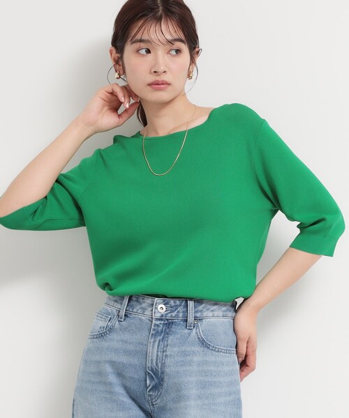 THE SHOP TK （ザ ショップ ティーケー ）の「【S-XL/ひんやりタッチ】美しさ際立つ 6分袖ニット 洗濯機OK/UVケア/毛玉になりにくい（ニット/セーター・レディース・グリーン/アイボリー系2/ネイビー系5/ブラック/ブルー/ワインレッド/サンドベージュ・12/13/14/11）」の9枚目の写真