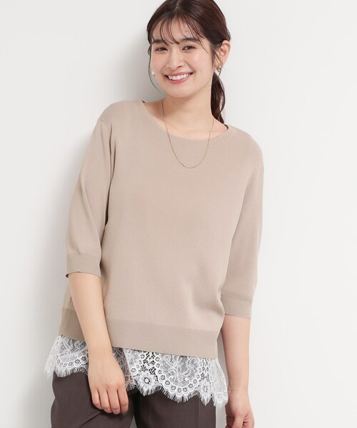 THE SHOP TK （ザ ショップ ティーケー ）の「【S-XL/ひんやりタッチ】美しさ際立つ 6分袖ニット 洗濯機OK/UVケア/毛玉になりにくい（ニット/セーター・レディース・グリーン/アイボリー系2/ネイビー系5/ブラック/ブルー/ワインレッド/サンドベージュ・12/13/14/11）」の10枚目の写真