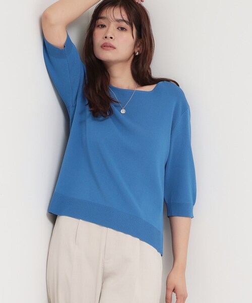 THE SHOP TK （ザ ショップ ティーケー ）の「【S-XL/ひんやりタッチ】美しさ際立つ 6分袖ニット 洗濯機OK/UVケア/毛玉になりにくい（ニット/セーター・レディース・グリーン/アイボリー系2/ネイビー系5/ブラック/ブルー/ワインレッド/サンドベージュ・12/13/14/11）」の12枚目の写真