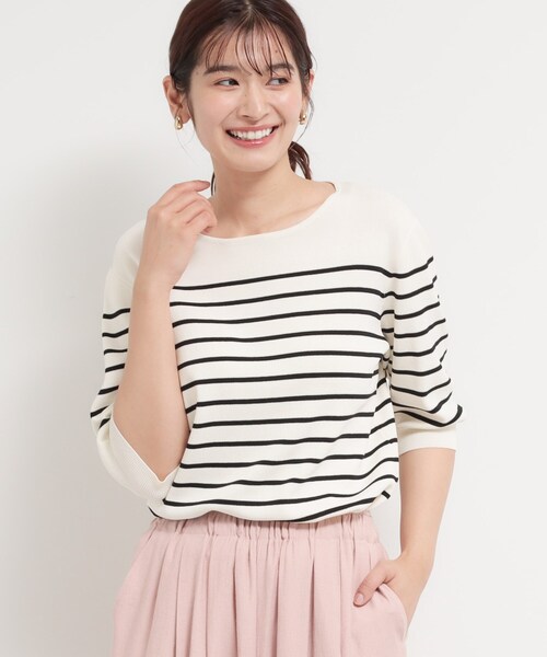 THE SHOP TK （ザ ショップ ティーケー ）の「【S-XL/ひんやりタッチ】美しさ際立つ 6分袖ニット 洗濯機OK/UVケア/毛玉になりにくい（ニット/セーター・レディース・グリーン/アイボリー系2/ネイビー系5/ブラック/ブルー/ワインレッド/サンドベージュ・12/13/14/11）」の13枚目の写真