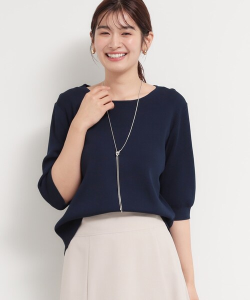 THE SHOP TK （ザ ショップ ティーケー ）の「【S-XL/ひんやりタッチ】美しさ際立つ 6分袖ニット 洗濯機OK/UVケア/毛玉になりにくい（ニット/セーター・レディース・グリーン/アイボリー系2/ネイビー系5/ブラック/ブルー/ワインレッド/サンドベージュ・12/13/14/11）」の14枚目の写真