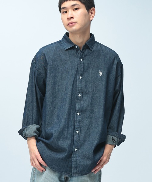 U.S. POLO ASSN.(ユーエスポロアッスン)の「U.S. POLO ASSN. (ユーエスポロアッスン) オーバーサイズ 長袖 シャツ 綿100% ロゴ 刺繍 無地(シャツ/ブラウス・メンズ・ネイビー/サックスブルー/ホワイト/ブラック・L/LL/M)」の3枚目の写真