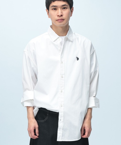 U.S. POLO ASSN.(ユーエスポロアッスン)の「U.S. POLO ASSN. (ユーエスポロアッスン) オーバーサイズ 長袖 シャツ 綿100% ロゴ 刺繍 無地(シャツ/ブラウス・メンズ・ネイビー/サックスブルー/ホワイト/ブラック・L/LL/M)」の1枚目の写真