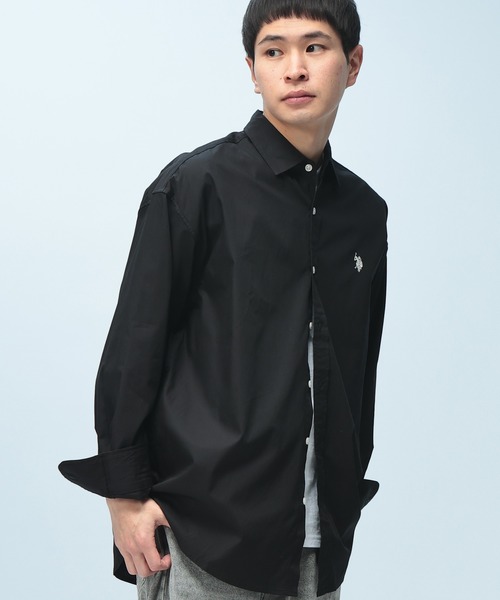 U.S. POLO ASSN.(ユーエスポロアッスン)の「U.S. POLO ASSN. (ユーエスポロアッスン) オーバーサイズ 長袖 シャツ 綿100% ロゴ 刺繍 無地(シャツ/ブラウス・メンズ・ネイビー/サックスブルー/ホワイト/ブラック・L/LL/M)」の2枚目の写真