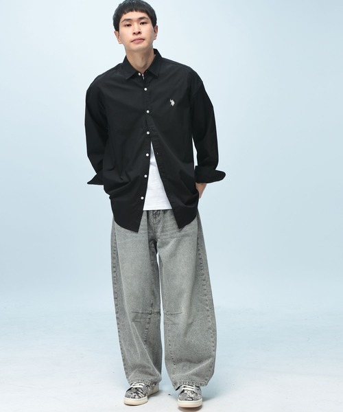U.S. POLO ASSN.(ユーエスポロアッスン)の「U.S. POLO ASSN. (ユーエスポロアッスン) オーバーサイズ 長袖 シャツ 綿100% ロゴ 刺繍 無地(シャツ/ブラウス・メンズ・ネイビー/サックスブルー/ホワイト/ブラック・L/LL/M)」の11枚目の写真