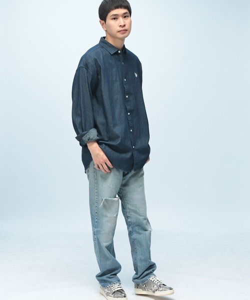 U.S. POLO ASSN.(ユーエスポロアッスン)の「U.S. POLO ASSN. (ユーエスポロアッスン) オーバーサイズ 長袖 シャツ 綿100% ロゴ 刺繍 無地(シャツ/ブラウス・メンズ・ネイビー/サックスブルー/ホワイト/ブラック・L/LL/M)」の13枚目の写真