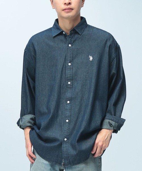U.S. POLO ASSN.(ユーエスポロアッスン)の「U.S. POLO ASSN. (ユーエスポロアッスン) オーバーサイズ 長袖 シャツ 綿100% ロゴ 刺繍 無地(シャツ/ブラウス・メンズ・ネイビー/サックスブルー/ホワイト/ブラック・L/LL/M)」の12枚目の写真