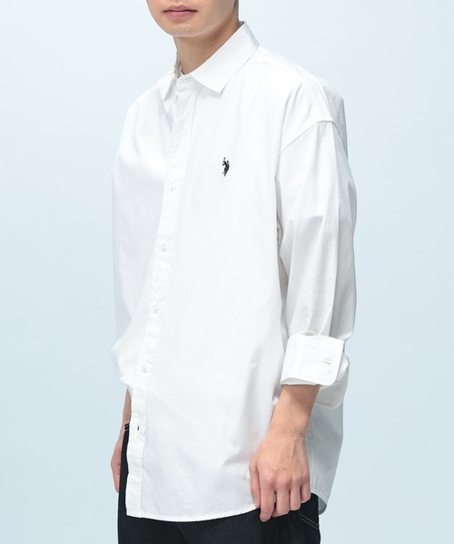 U.S. POLO ASSN.(ユーエスポロアッスン)の「U.S. POLO ASSN. (ユーエスポロアッスン) オーバーサイズ 長袖 シャツ 綿100% ロゴ 刺繍 無地(シャツ/ブラウス・メンズ・ネイビー/サックスブルー/ホワイト/ブラック・L/LL/M)」の8枚目の写真