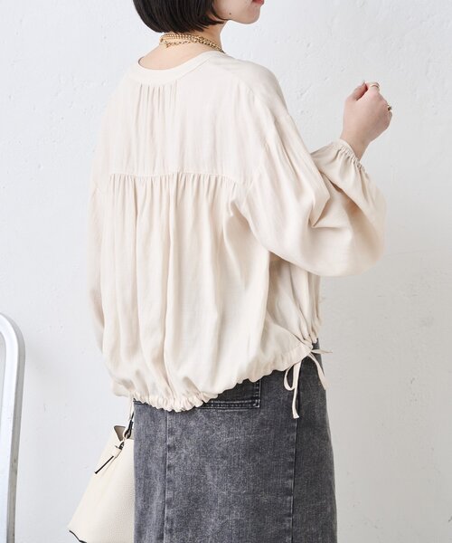 Jena espace merveilleux（ジェナ　エスパスメルヴェイユ）の「裾リボンドロストシャツ（シャツ/ブラウス・レディース・ブラック/アイボリー/グリーン・FREE）」の7枚目の写真