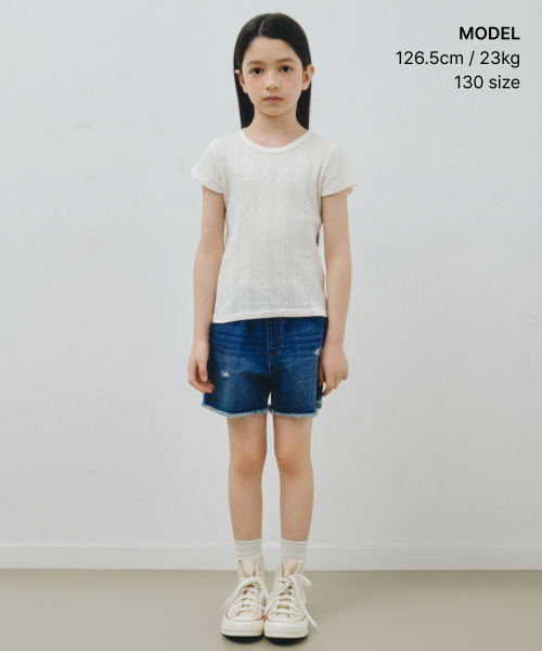 MUSINSA STANDARD KIDS（ムシンサスタンダードキッズ）の「ポインテルクルーネックTシャツ[クリーム]（Tシャツ/カットソー・レディース・その他・110/120/130/140/150/160）」の5枚目の写真