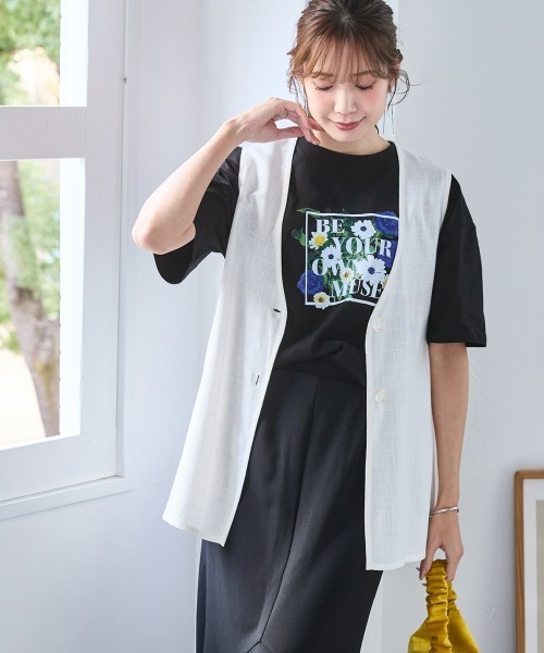 SMILE LAND（スマイルランド）の「＜大きいサイズ＞ノーカラージレ（薄手素材）（カバーオール・レディース・キナリ/ブラック・L～LL/5L～6L/3L～4L）」の4枚目の写真
